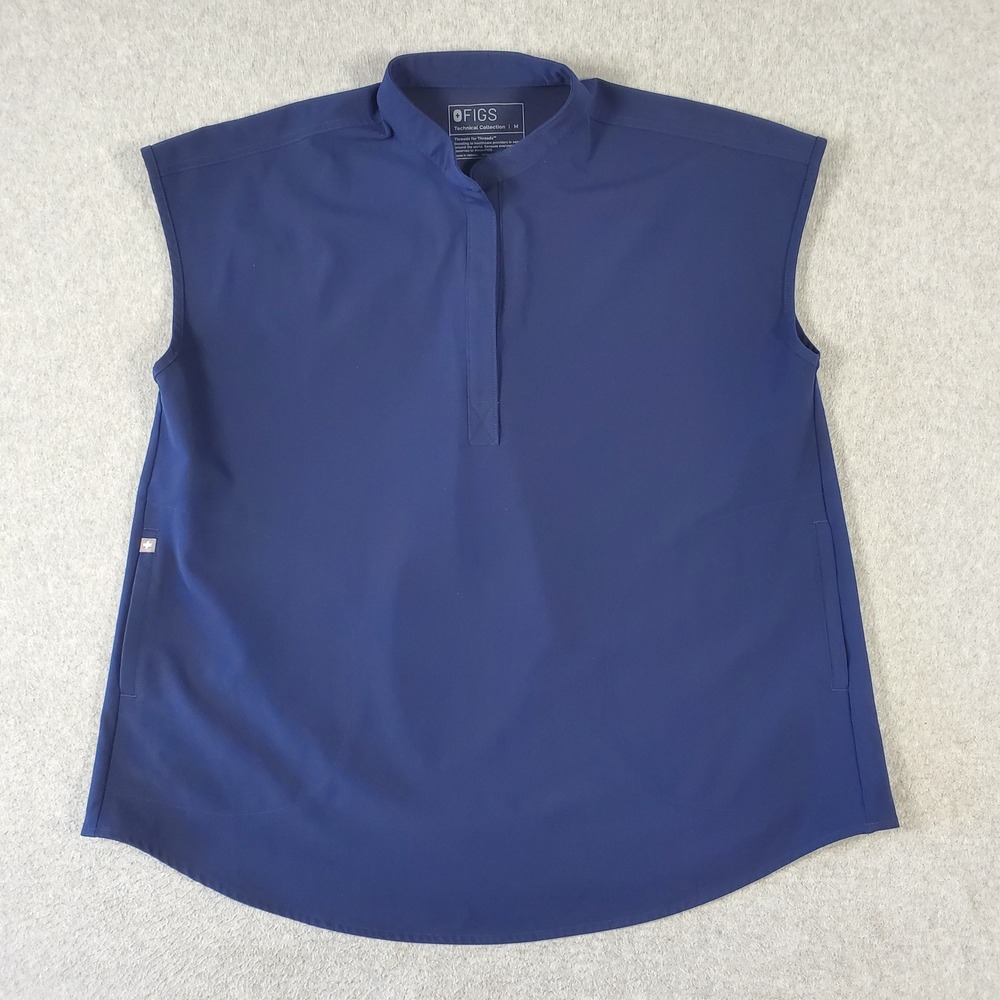 Figs Rafaela Oversized Scrub Top Navy Blue Sleeveless Mandarin Collar Womens Med